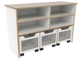 Opbergkast met 3 rolbakken B120xD44xH80cm Wit Grey Craft Oak Tangara Groothandel voor kinderrdagverblijf inrichting